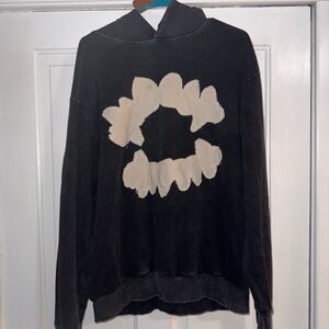 Black Hoodie with Cream Graphic Mouth Applique